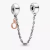 Dangle Crown O Charm an Safety Chain aus Sterlingsilber, 14 Karat Roségold-Beschichtung Dangle Crown O Charm an Safety Chain aus Sterlingsilber, 14 Karat Roségold-Beschichtung