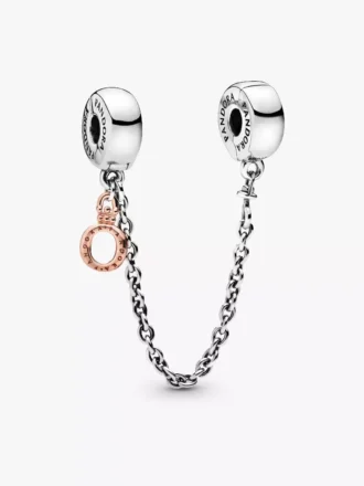 Dangle Crown O Charm an Safety Chain aus Sterlingsilber, 14 Karat Roségold-Beschichtung Dangle Crown O Charm an Safety Chain aus Sterlingsilber, 14 Karat Roségold-Beschichtung