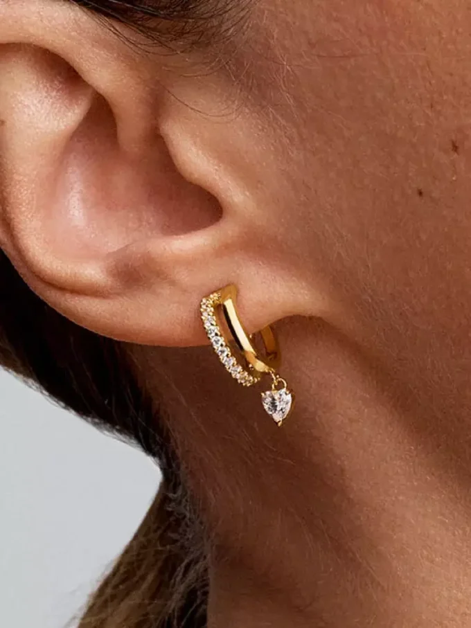 Dangle-Herz-Ohrringe, 14-karätig vergoldet Dangle-Herz-Ohrringe, 14-karätig vergoldet