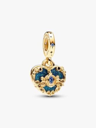 Disney Cinderella’s Carriage & Heart Dangle Charm – 14 Karat vergoldet