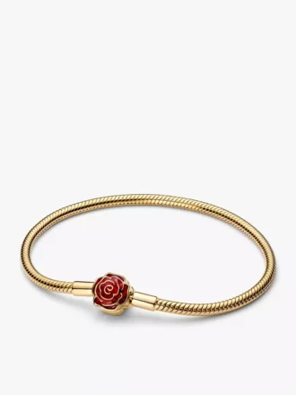 Disney „Die Schöne und das Biest“ – Armband mit Snake Chain und verzauberter Rose, 14-karätig vergoldet