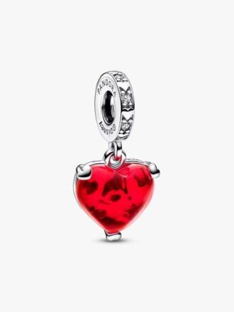 Disney Mickey & Minnie Mouse Kiss Dangle Charm aus rotem Murano Glass – Sterlingsilber