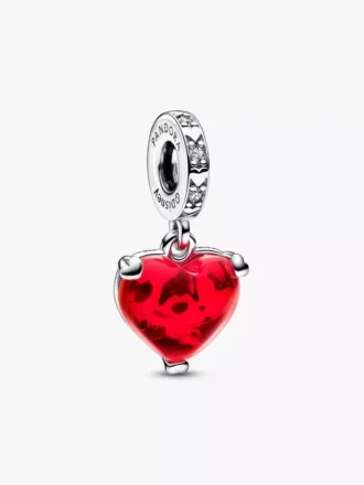 Disney Mickey & Minnie Mouse Kiss Dangle Charm aus rotem Murano Glass, Sterlingsilber