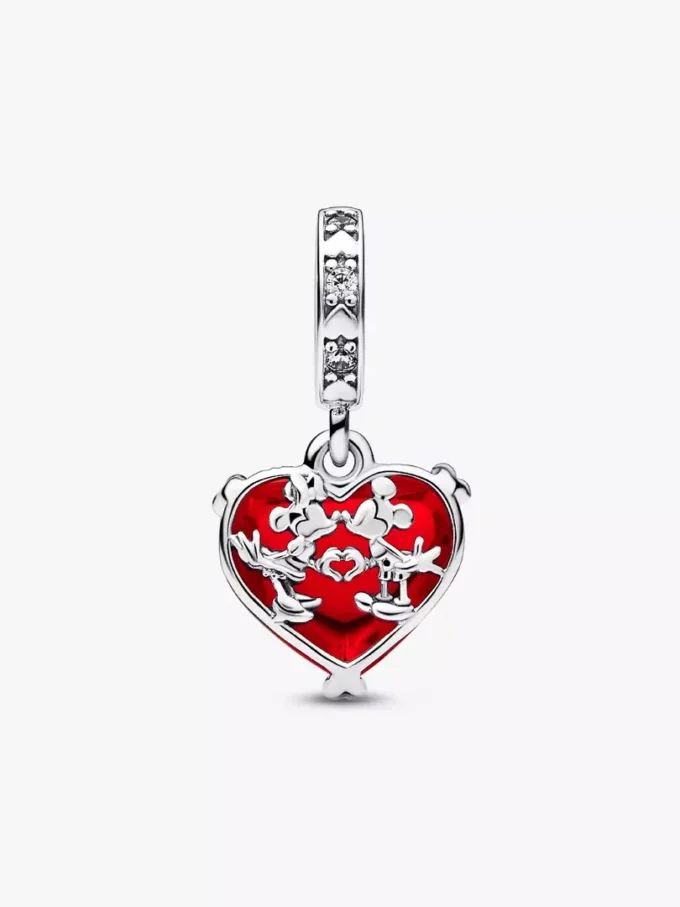 Disney Mickey & Minnie Mouse Kiss Dangle Charm aus rotem Murano Glass, Sterlingsilber Disney Mickey & Minnie Mouse Kiss Dangle Charm aus rotem Murano Glass, Sterlingsilber
