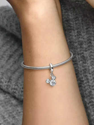 Disney Mickey Mouse funkelnder Kopf-Silhouette-Dangle Charm aus Sterlingsilber