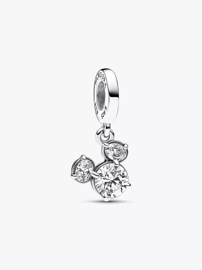 Disney Mickey Mouse funkelnder Kopf-Silhouette-Dangle Charm aus Sterlingsilber Disney Mickey Mouse funkelnder Kopf-Silhouette-Dangle Charm aus Sterlingsilber