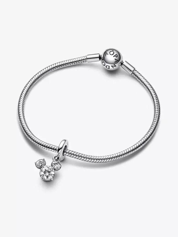 Disney Mickey Mouse funkelnder Kopf-Silhouette-Dangle Charm aus Sterlingsilber Disney Mickey Mouse funkelnder Kopf-Silhouette-Dangle Charm aus Sterlingsilber