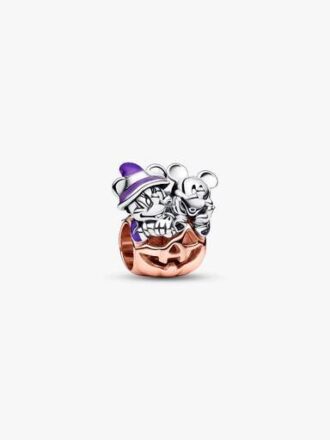 Disney Mickey Mouse & Minnie Mouse Halloween-Kürbis-Charm – Sterlingsilber, 14 Karat Roségold-Beschichtung