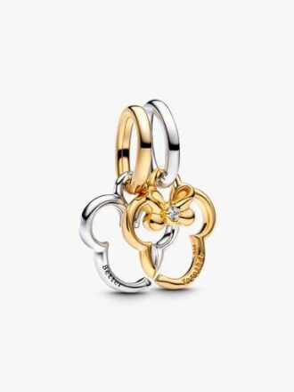Disney Mickey Mouse & Minnie Mouse teilbarer Dangle Charm – Sterlingsilber, 14-karätige Vergoldung
