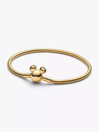 Disney Mickey Mouse Moments Snake Chain Armband mit Verschluss, 14 Karat vergoldet