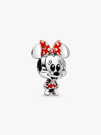 Disney Minnie-Maus-Charm mit gepunktetem Kleid und Schleife aus Sterlingsilber