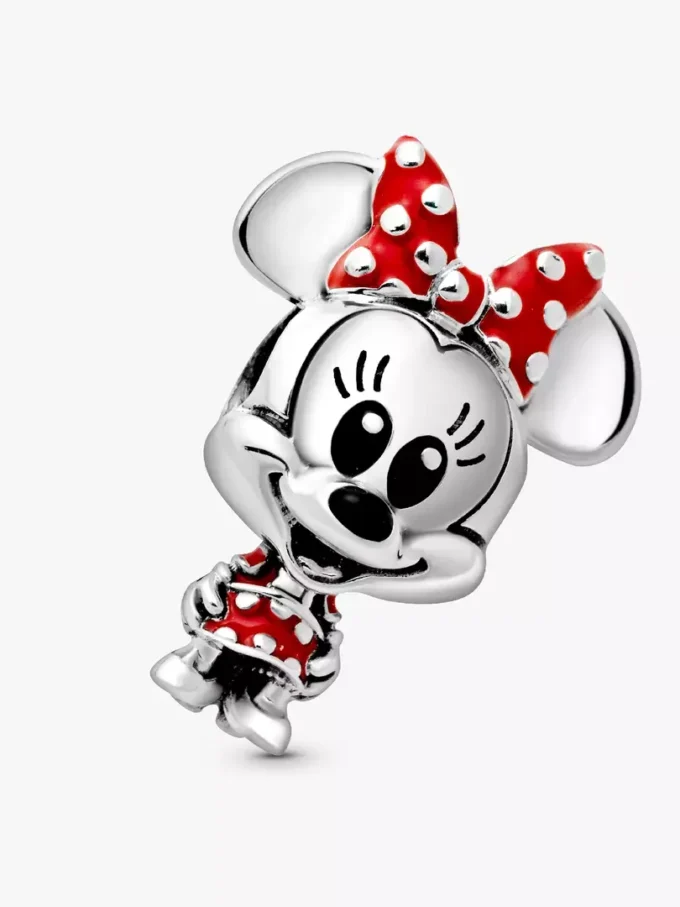 Disney Minnie-Maus-Charm mit gepunktetem Kleid und Schleife aus Sterlingsilber
