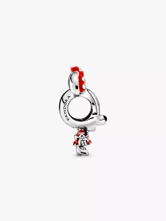 Disney Minnie-Maus-Charm mit gepunktetem Kleid und Schleife aus Sterlingsilber