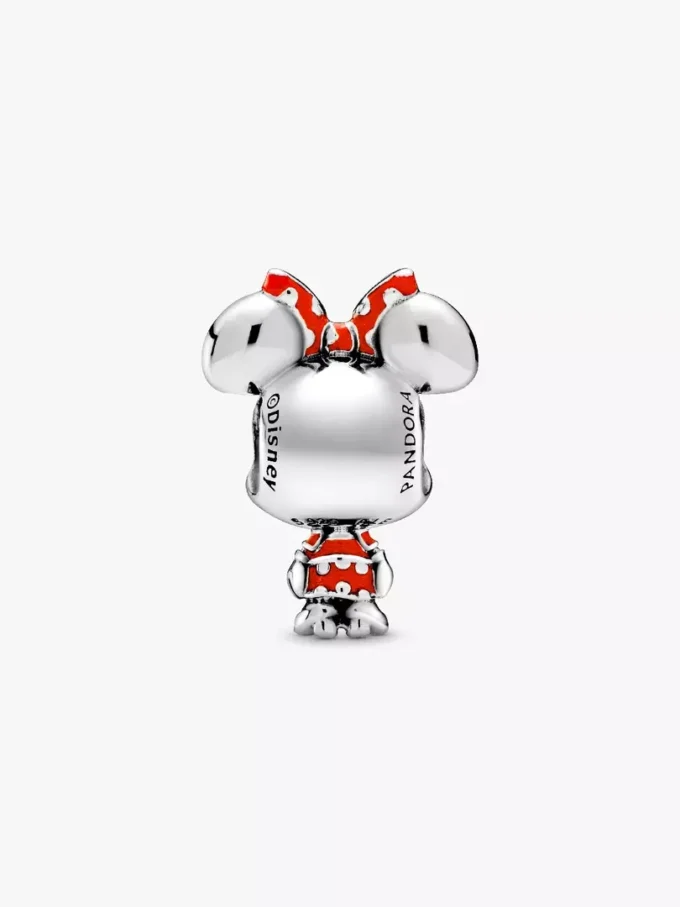 Disney Minnie-Maus-Charm mit gepunktetem Kleid und Schleife aus Sterlingsilber