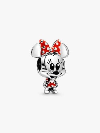 Disney Minnie-Maus-Charm mit gepunktetem Kleid und Schleife – Sterlingsilber