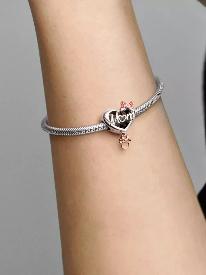 Disney Minnie Mouse „Mom Heart“-Charm aus Sterlingsilber, 14 Karat Roségold-Beschichtung