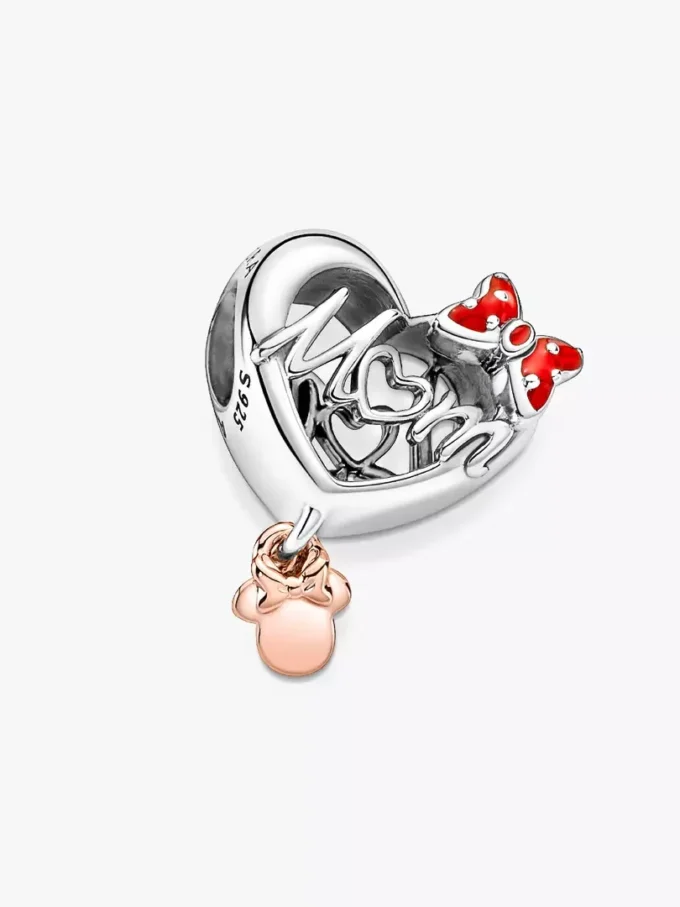 Disney Minnie Mouse „Mom Heart“-Charm aus Sterlingsilber, 14 Karat Roségold-Beschichtung