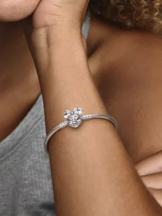 Disney Pandora Moments Pavé Minnie Mouse Verschluss Snake Chain Armband Sterlingsilber