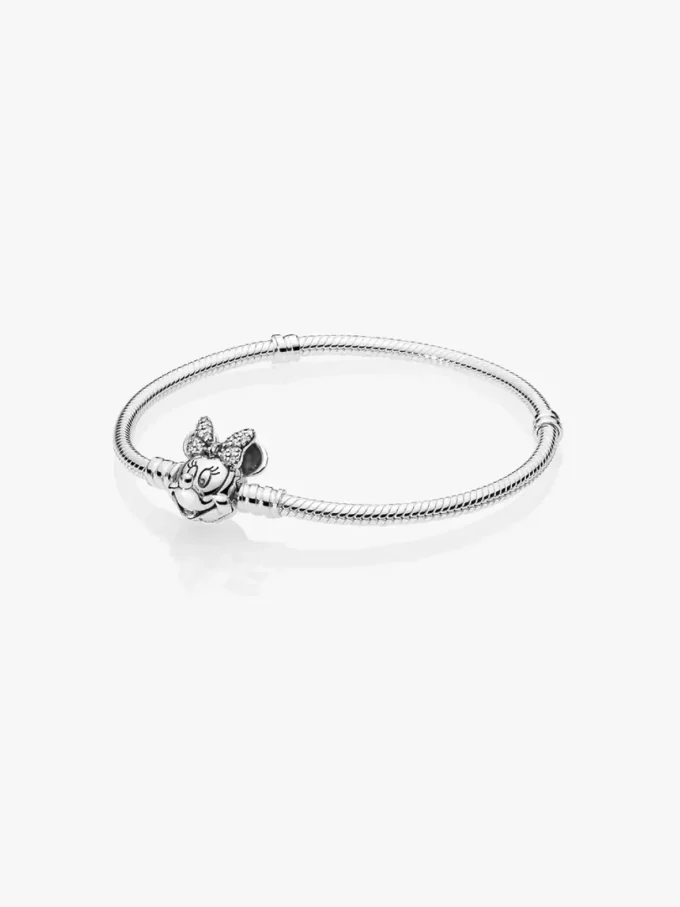 Disney Pandora Moments Pavé Minnie Mouse Verschluss Snake Chain Armband Sterlingsilber