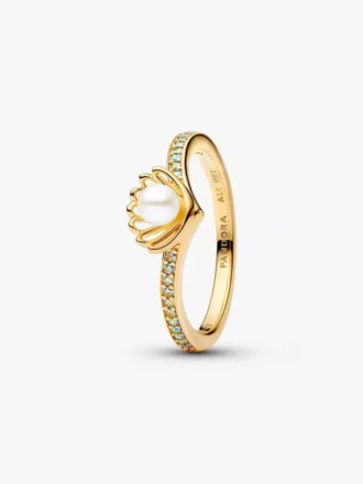 Disney-Prinzessin-Ariel-Ring mit Muschel und behandelter Süßwasserzuchtperle, 14-karätig vergoldet