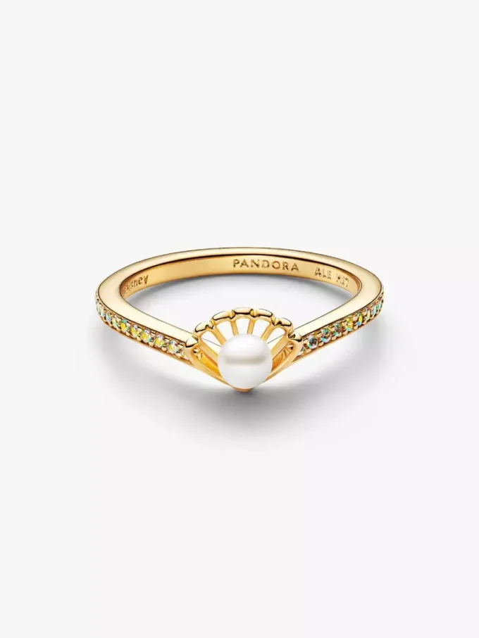 Disney-Prinzessin-Ariel-Ring mit Muschel und behandelter Süßwasserzuchtperle, 14-karätig vergoldet Disney-Prinzessin-Ariel-Ring mit Muschel und behandelter Süßwasserzuchtperle, 14-karätig vergoldet