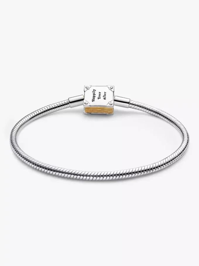 Disney-Prinzessinnen-Bilderbuch-Armband mit Lab-Grown-Diamanten und Snake Chain, 0,012 ct insgesamt, Sterlingsilber, 14-karätige Vergoldung