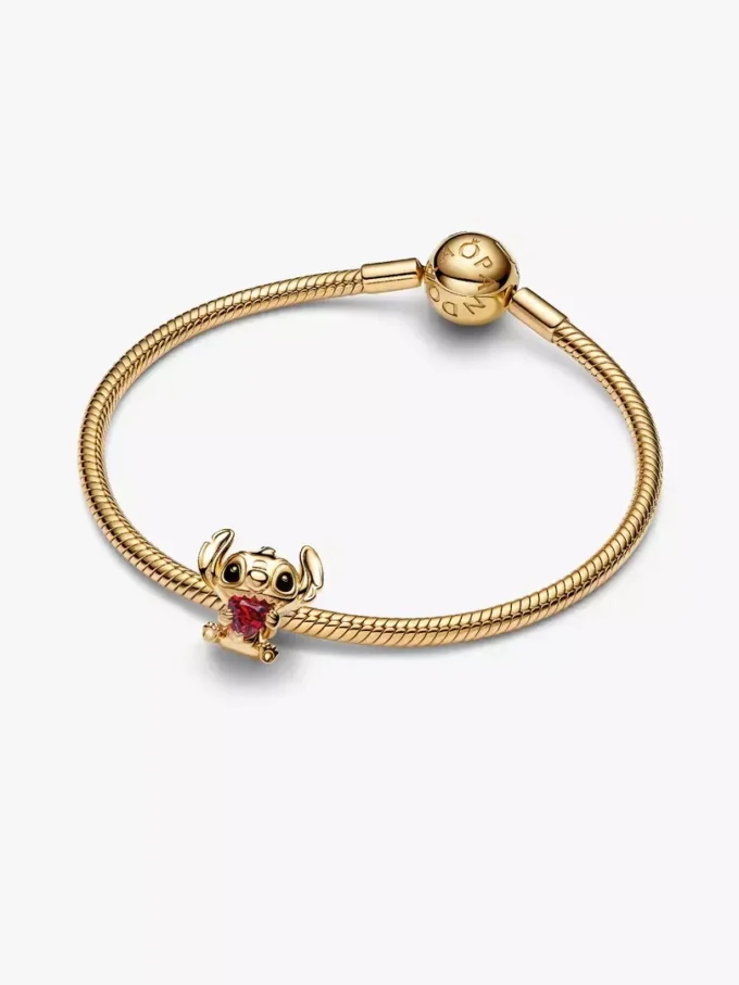 Disney Stitch Herz-Charm, 14 Karat vergoldet
