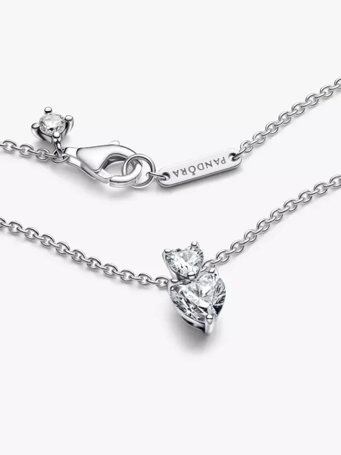 Doppelherz-Anhänger funkelnde Halskette aus Sterlingsilber Doppelherz-Anhänger funkelnde Halskette aus Sterlingsilber