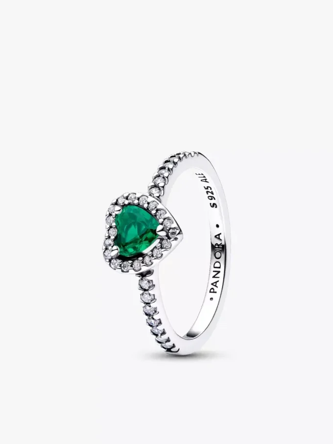 Edler Ring mit Herz aus Sterlingsilber in Royalgrün