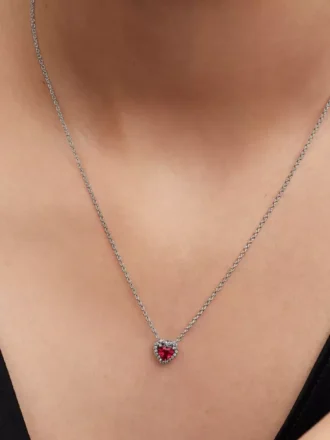 Elegante rote Herz-Halskette aus Sterlingsilber
