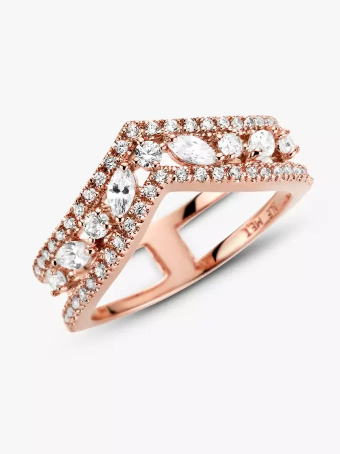 Endgültiger Verkauf – funkelnder Marquise-Doppel-Wishbone-Ring mit 14-karätiger Roségoldbeschichtung Endgültiger Verkauf – funkelnder Marquise-Doppel-Wishbone-Ring mit 14-karätiger Roségoldbeschichtung