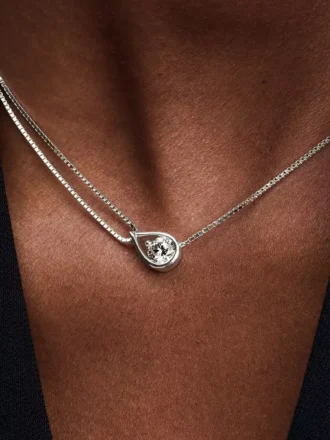 Endgültiger Verkauf – Pandora Infinite 14-karätige Weißgold-Halskette mit doppelter Kette und Pandora Lab-Grown Diamonds, 0,75 Karat insgesamt, 14-karätiges Weißgold