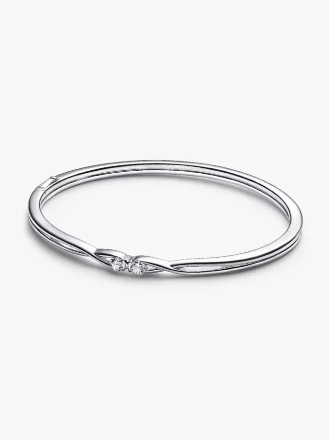 Endgültiger Verkauf – Pandora Infinite Bangle aus Sterlingsilber mit doppelseitigen, im Labor gezüchteten Diamanten, 0,30 ct insgesamt, Sterlingsilber