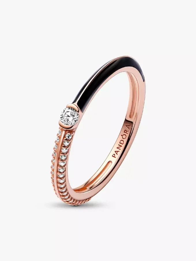Endgültiger Verkauf – Pandora ME Pavé & Black Dual Ring, 14 Karat Roségold-Beschichtung Endgültiger Verkauf – Pandora ME Pavé & Black Dual Ring, 14 Karat Roségold-Beschichtung