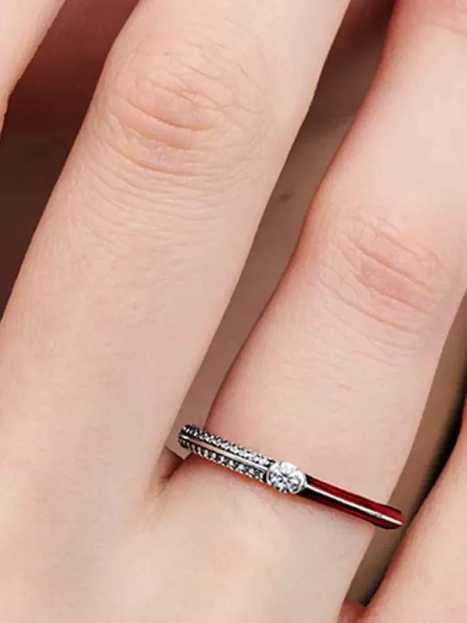 Endgültiger Verkauf – Pandora ME Pavé & Red Dual Ring aus Sterlingsilber