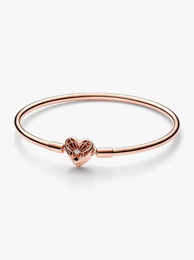 Endgültiger Verkauf – Pandora Moments Bangle mit Herz & Schmetterling, 14 Karat Roségold-Beschichtung