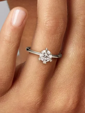 Endgültiger Verkauf – Pandora Nova Ring aus 14 Karat Weißgold mit synthetischem Diamanten, 1,00 Karat Gesamtgewicht, 14 Karat Weißgold Endgültiger Verkauf – Pandora Nova Ring aus 14 Karat Weißgold mit synthetischem Diamanten, 1,00 Karat Gesamtgewicht, 14 Karat Weißgold