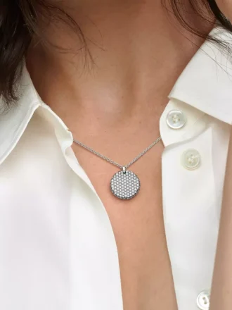 Endgültiger Verkauf – Pandora Timeless Pavé Round Pendant Halskette aus Sterlingsilber