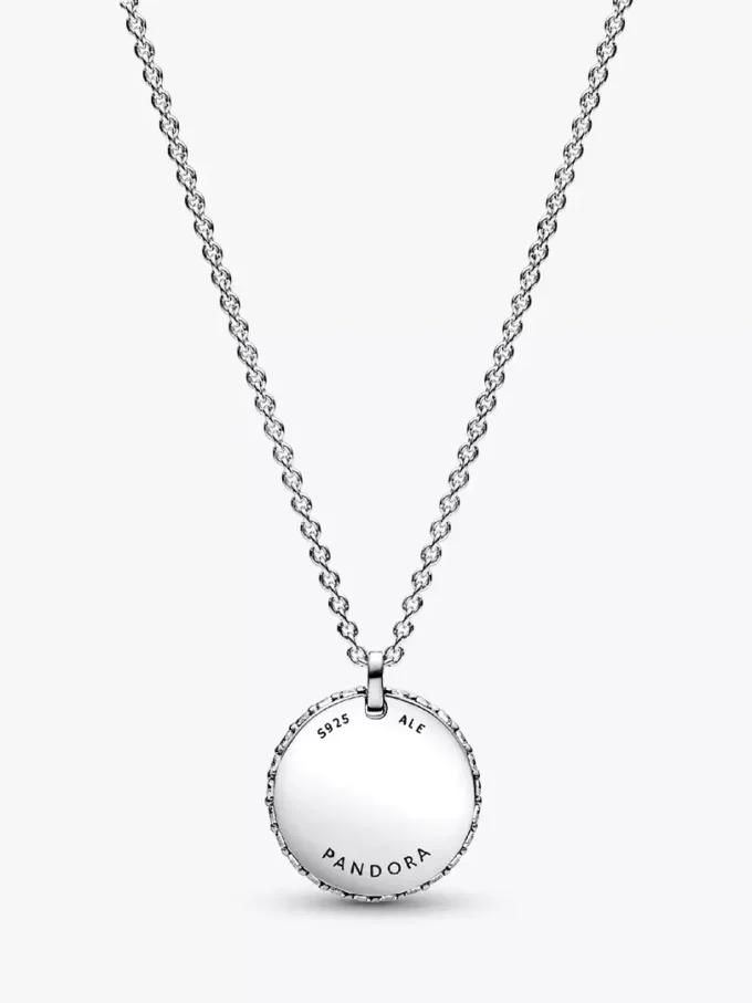 Endgültiger Verkauf – Pandora Timeless Pavé Round Pendant Halskette aus Sterlingsilber Endgültiger Verkauf – Pandora Timeless Pavé Round Pendant Halskette aus Sterlingsilber