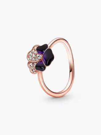 Endgültiger Verkauf – Ring mit tiefvioletter Stiefmütterchenblüte, 14 Karat Roségold-Beschichtung Endgültiger Verkauf – Ring mit tiefvioletter Stiefmütterchenblüte, 14 Karat Roségold-Beschichtung