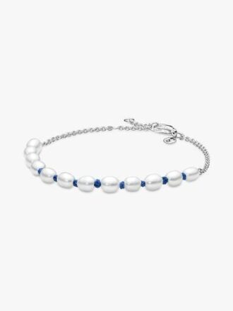 ENDVERKAUF – Armband mit behandelten Süßwasser-Zuchtperlen und blauer Kordel – Sterlingsilber