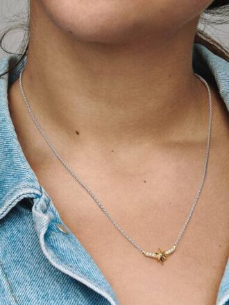ENDVERKAUF – Marvel Captain Marvel Octogram Star Two-Tone-Anhänger-Halskette – Sterlingsilber, 14-karätige Vergoldung