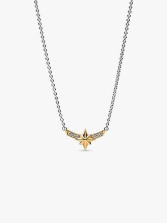 ENDVERKAUF – Marvel Captain Marvel Octogram Star Two-Tone-Anhänger-Halskette – Sterlingsilber, 14-karätige Vergoldung