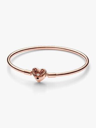 ENDVERKAUF – Pandora Moments Bangle mit Herz und Schmetterling – 14 Karat Roségold-Beschichtung