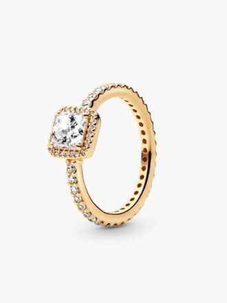 ENDVERKAUF – Quadratischer Sparkle Halo-Ring – 14 Karat vergoldet