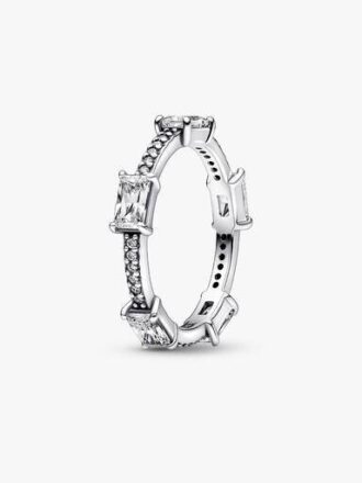 ENDVERKAUF – Rechteckiger Pavé-Ring mit funkelnden Steinen – Sterlingsilber