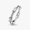 ENDVERKAUF – Rechteckiger Pavé-Ring mit funkelnden Steinen – Sterlingsilber