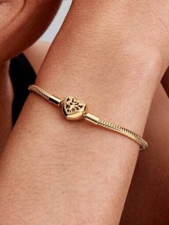 Family Tree Heart Clasp Snake Chain Armband – 14-karätige Vergoldung
