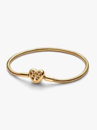 Family Tree Heart Clasp Snake Chain Armband – 14-karätige Vergoldung
