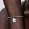 Türkisblaues Herz-Dangle Charm mit Stein – Sterlingsilber